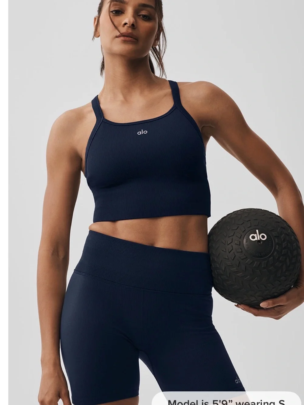 Alo navy set: seamless ribbed favorite bra tank + 7/8 high waist airlift legging